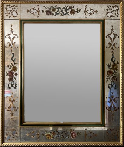 Mirror, gilded wood surround with painted...