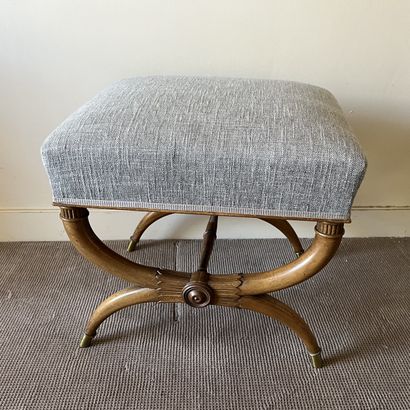 Mahogany stool, X-shaped legs joined by a...