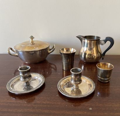 Silver-plated metal: cream pot, Ercuis work,...