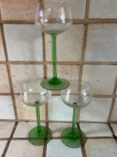 Suite of twelve Rhine wine glasses carved...