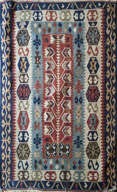 Two polychrome wool kilim rugs. 109 x 148...
