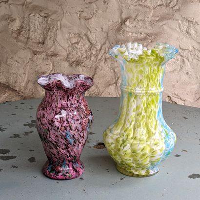 Clichy. Anise green and blue speckled glass...