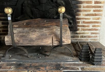 Pair of wrought-iron andirons topped with...