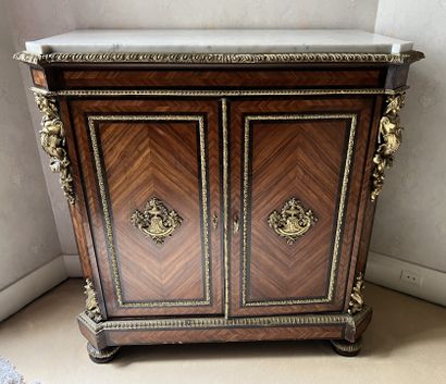 Small rosewood veneered sideboard with cutaway...