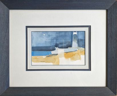 Didier CAUDRON (born 1947) : BEACH WITH LIGHTHOUSE....