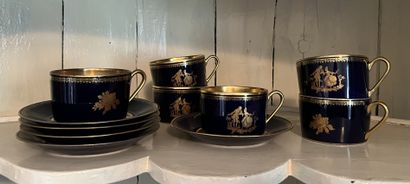 Suite of six cups and five saucers in Limoges...