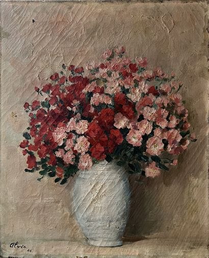 ALVES***: FLOWERS IN A VASE. Oil on canvas,...