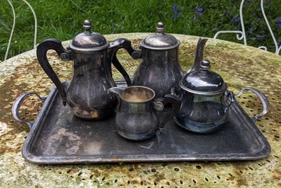 Silver-plated metal tea and coffee set with...