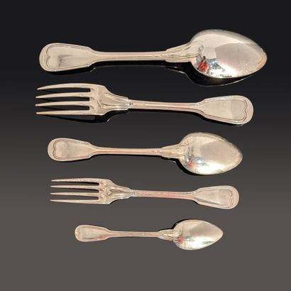 Set of silver-plated flatware, filet pattern....