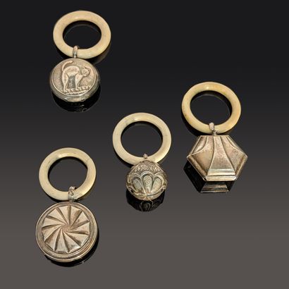 Set of three silver bells (925) with bone...