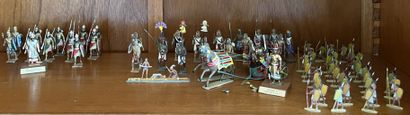 Set of lead figurines, some in the round:...