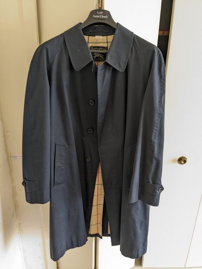 BURBERRY. Men's raincoat in navy blue canvas,...