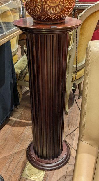 Mahogany-stained natural wood column, fluted...