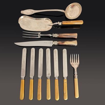 Set: silver-plated metal ladle; an ice-cream...