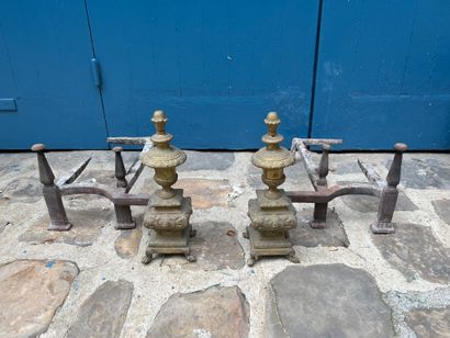 Paire de chenets, la tête en bronze figurant...