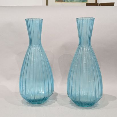 Pair of large vases in water-green tinted...
