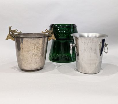 Three metal and glass champagne buckets,...