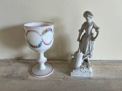 Bibelots : statuette de laitière en biscuit,...