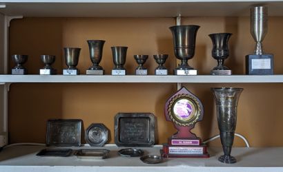 Ensemble de coupes de prix en métal argenté,...