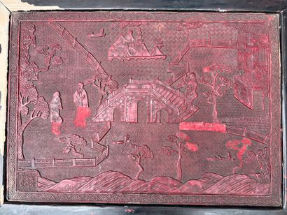 Small coffee table, Peking lacquer top decorated...