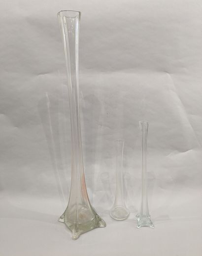 Three soliflore vases, one with round base....