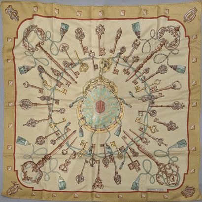 HERMES Paris Cathy LATHAM. Printed silk square,...