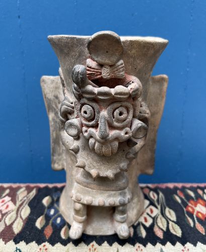 Pre-Columbian art. Terracotta horn vase with...