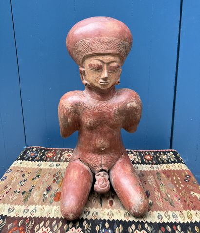 Pre-Columbian art. Parturient statuette in...