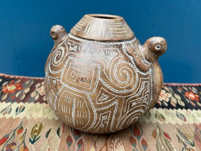 Pre-Columbian art. Terracotta vase with polychrome...