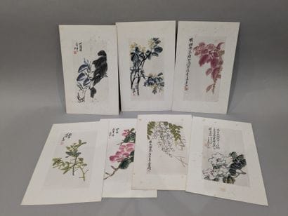 Suite of six Chinese prints with flowers...
