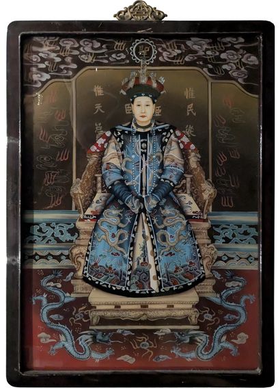 A pair of paintings fixed under glass depicting...