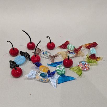 Set in Venetian glass: nine candy-shaped...