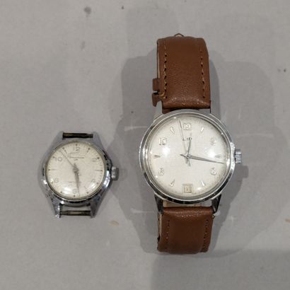 Men's steel watch, round case, beige dial...