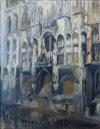 G. SILINE***: FACADE OF A CATHEDRAL. Oil...