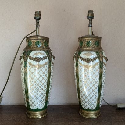 Pair of porcelain vases decorated with trellis...