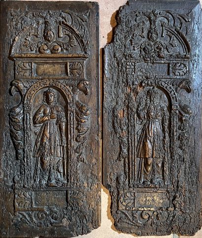 Pair of carved wood panels decorated with...