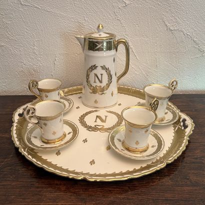 Cabaret in white porcelain, with gilded decoration...