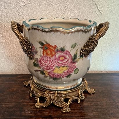 Crackled ceramic planter decorated with polychrome...