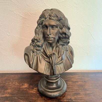 Bust of Molière in plaster with a bronze...