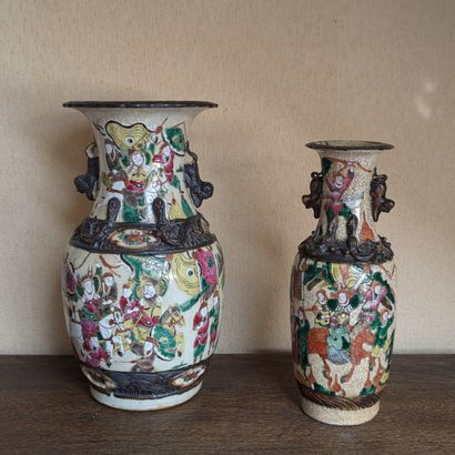 Large and small Nanking porcelain vases,...