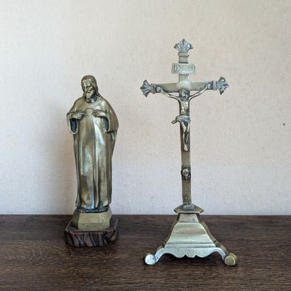 Brass crucifix, triangular base engraved...