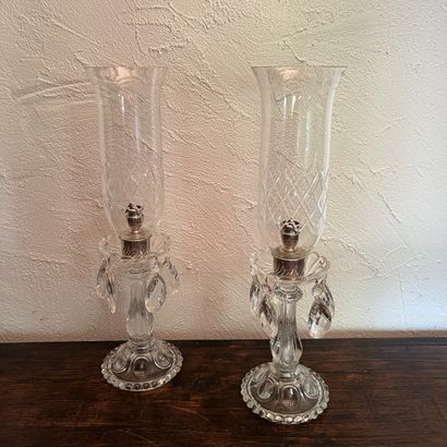 Pair of molded glass candle holders with...
