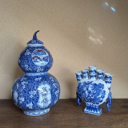 Porcelain double gourd vase decorated with...