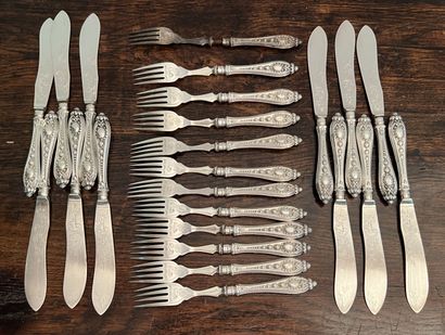 Suite of twelve fish cutlery sets, silver-plated...