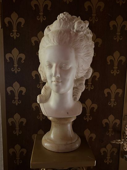 Bust of Marie-Antoinette in white marble....