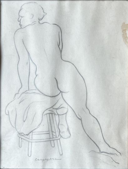 FRENCH SCHOOL: MODEL OF A BACK. Pencil, illegibly...