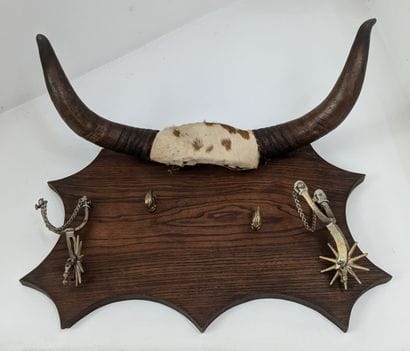 Leather halter decorated with brass flowered...
