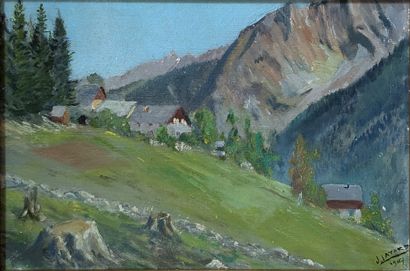 J. JATARD***: HAMLET IN THE MOUNTAINS. Oil...