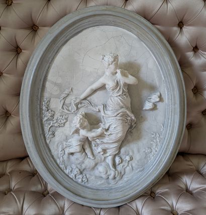 Oval plaster medallion depicting Venus and...