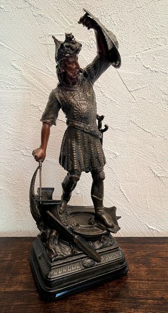 Statue in regula with two patinas, depicting...